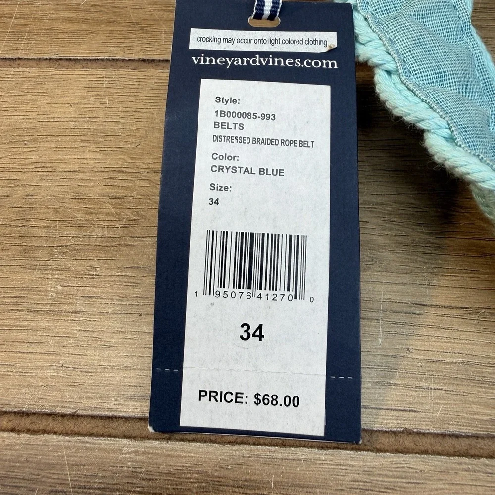 Vineyard Vines Distressed Braided Rope Belt Mens 34 Crystal Blue Brown Leather